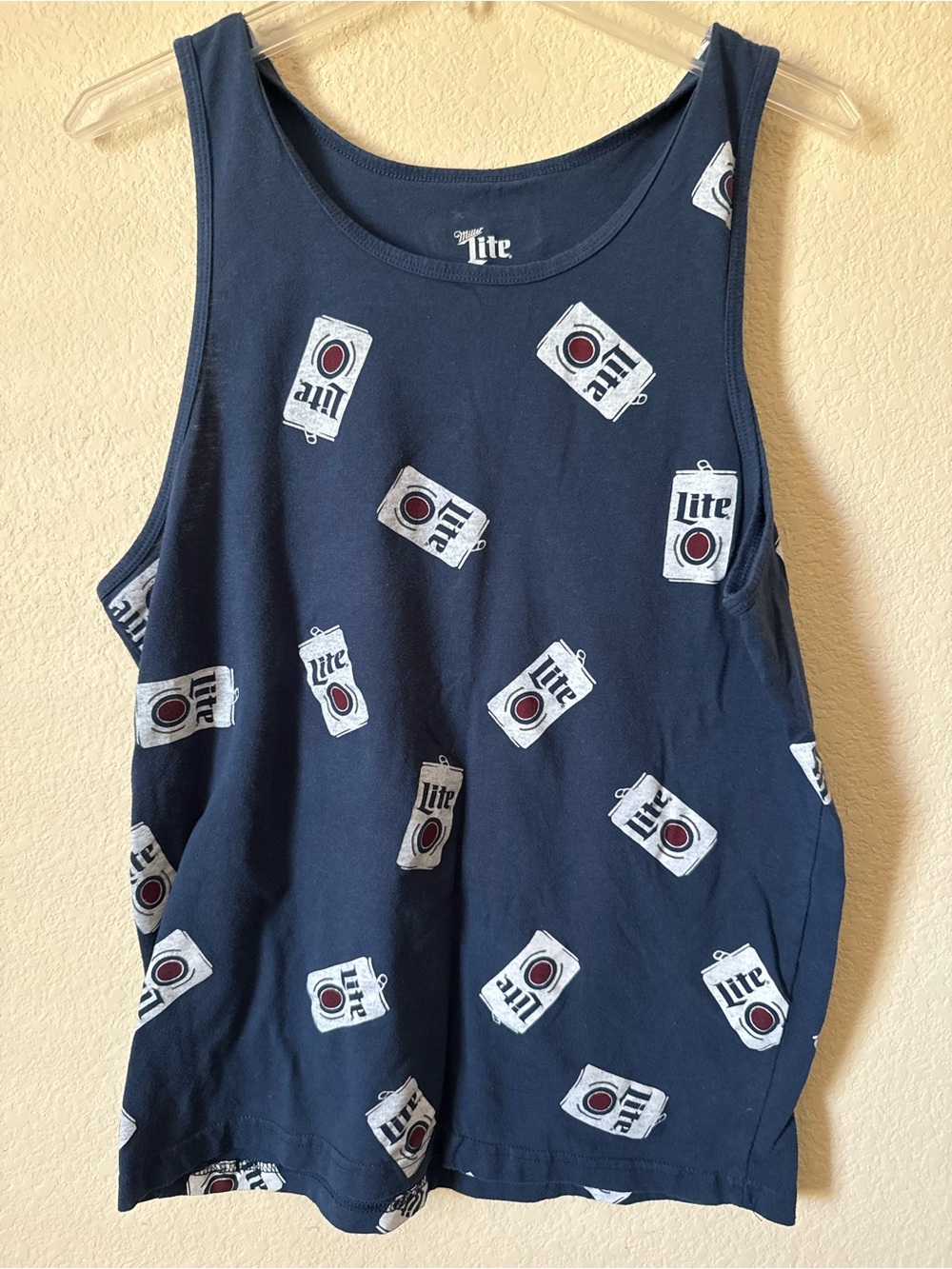 Miller Lite Blue All Over Logo Print Scoop Neck Sleeveless Tank Top Sz M